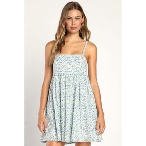 Lulus Always Darling Floral Print Babydoll Dress Mini Light Blue